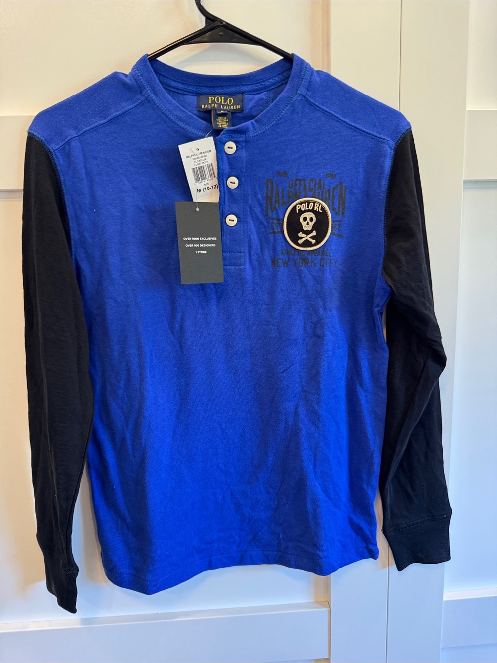 Polo by Ralph Lauren Blue and Black Long-Sleeve Henley Tee